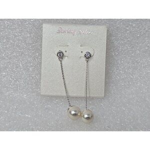 Sterling Silver Faux Pearl & Crystal Dangle Earrings
